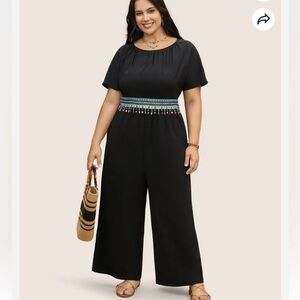BloomChic Plus Size 3XL Boho Style Gathered Texture Batwing Sleeve Jumpsuit